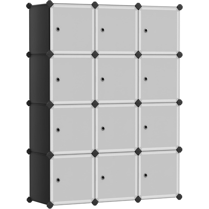 SONGMICS Regal System, Shoe Rack, Set of 16 Cubes, Plastic Wardrobe, with Doors, Plug-in Shelf, Storage for Clothes, Shoes and Books, Easy Assembly, LPC443G01 (12 Cubes (93B x 123H cm), Black)