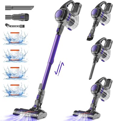 Бездротовий пилосос Authmic 40000Pa з акумулятором, 50 хв/450W, об'єм 1.6л, 4 HEPA фільтри, для килима, твердих поверхонь, шерсті тварин