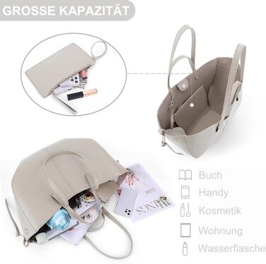 Велика жіноча сумка-шопер TIAASTAP з екошкіри, елегантна сумка на плече для університету, покупок, подорожей (Сіра)