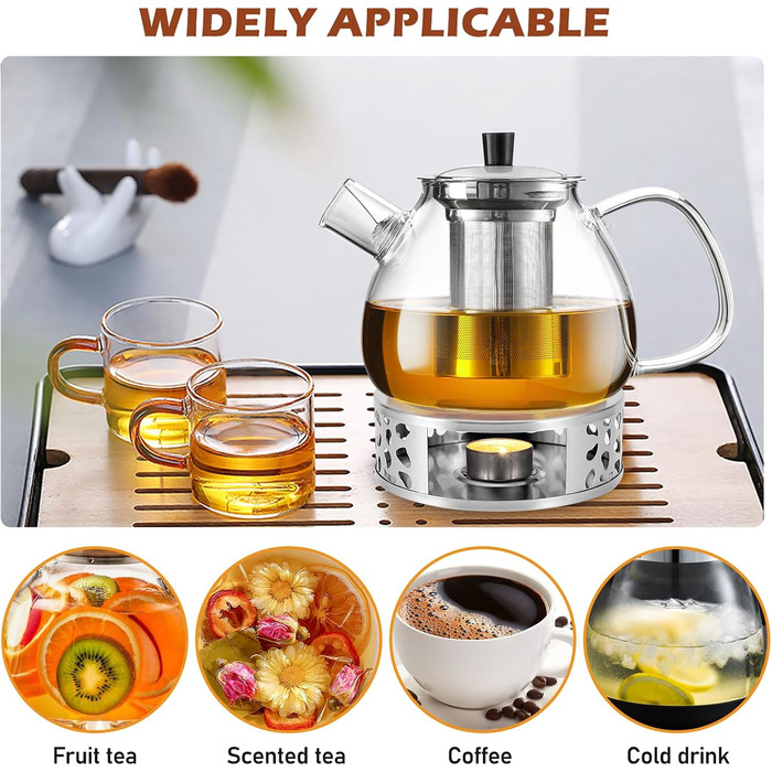 Скляний чайник для заварювання чаю Teekanne з підставкою-підігрівачем та ситечком, боросилікатне скло, 1500 мл