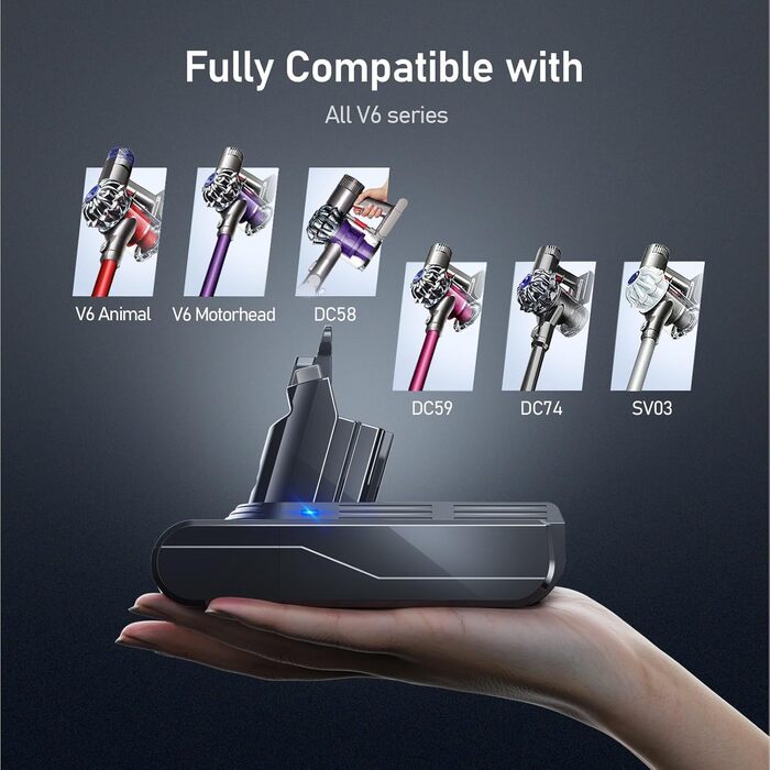Запасний акумулятор V6 6500mAh для пилососів Dyson V6 DC62, DC58, DC59, DC61, DC72, DC74, SV03, SV05, SV06, SV07, SV09 + 2 фільтри