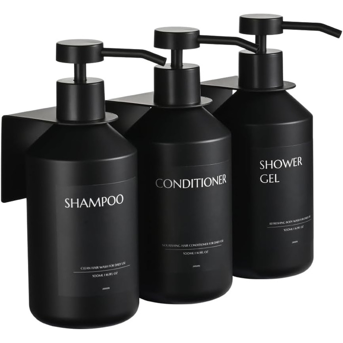 3 шт. дозатори для мила настінне кріплення, 500 мл, дозатори для шампуню та гелю для душу, чорний колір, без свердління, для кухні та ванної кімнати