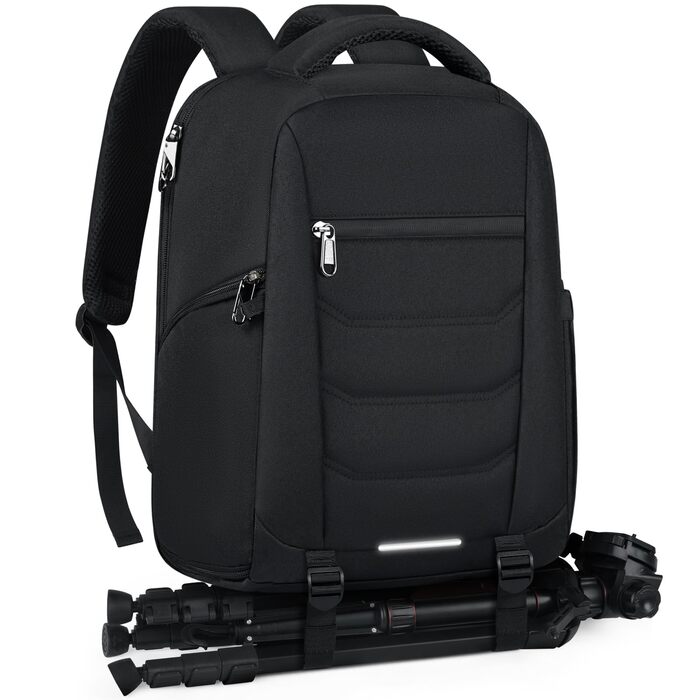 Рюкзак для фотокамери RAINSMORE – великий рюкзак для фотокамери, сумісний з Nikon, Canon, Sony, з відділенням для ноутбука 15.6 дюймів, чорний