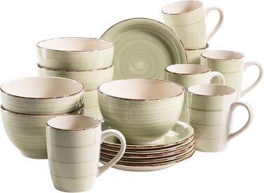 MÄSER Bel Tempo II Сервіз для сніданку на 6 осіб, вінтажний стиль, ручне розпису, 18 предметів, кераміка, steingut, колір димчастий зелений