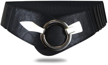Жіночий еластичний пояс-гумка Vanessa & Melissa, ширина 6 см, срібна пряжка, чорний, 75 см (75-90 см талія)