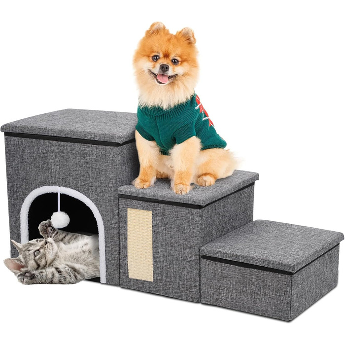 Сходинки для собак Upgrade XL, сірі, 90x35x43 см, 3 сходинки, для великих собак, котів, ліжка, дивана