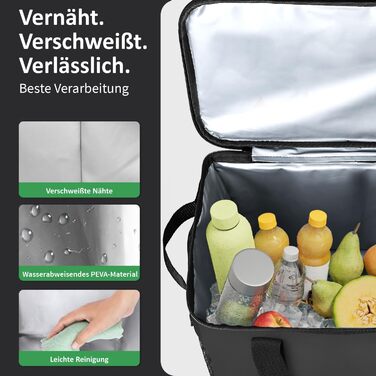 Large Cooler Bag 2-Pack made from recycled material – foldable large cooler bags with reinforced bottom – extra stable, ideal as a shopping bag, insulated bag, thermal bag, cooler box 30l