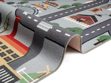 Дитячий килим Happy Life: Ігровий килим з малюнком дороги, джунглі, тварини та машинки, антиковзкий, 80x150 см (Сірий, прямокутний 120x160 см)