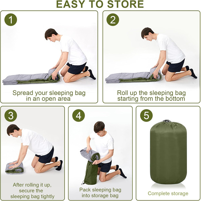 Зелений спальний мішок 220x85 см, водонепроникний, 3 сезони, 1.6 кг, для дому та відпочинку на природі