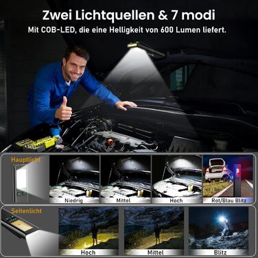 LED-ліхтарик Shadowhawk 2 шт. Зарядний, водонепроникний, COB, з магнітом та кліпсою, 7 режимів, чорний | Для кемпінгу, майстерні, надзвичайних ситуацій