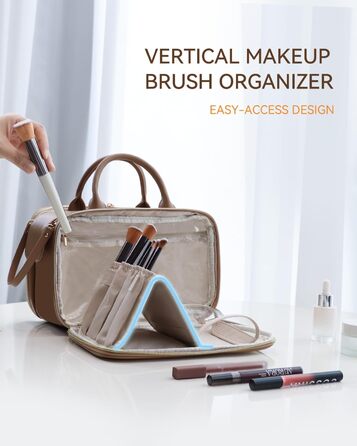 Косметичка для макіяжу велика містка з водонепроникним покриттям та ручкою (Колір: Коричневий, Комплект L-Full)