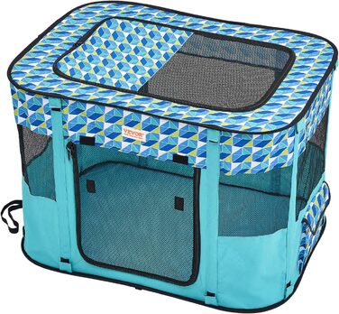 Клітка для цуценят VEVOR, розкладний вольєр для собак, 914 x 914 x 584 мм, з мискою, 600D Oxford, для малих та середніх тварин (Блакитна)