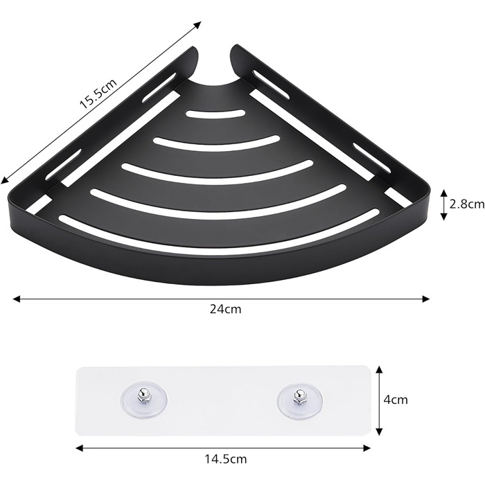 Поличка для душу без свердління, кутова, з нержавіючої сталі, 2 шт. (Чорний)