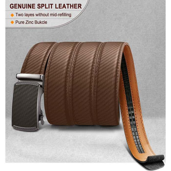 Чоловічий шкіряний ремінь BULLIANT з автоматичною застібкою, ширина 35 мм, регульований розмір 110 см (30'-36' талії)