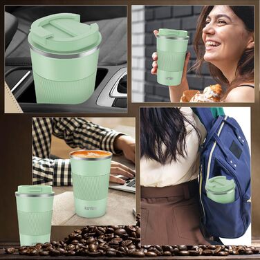 Термокружка для кави та чаю Ketiee 510 мл, подвійні стінки, з кришкою, оливковий зелений