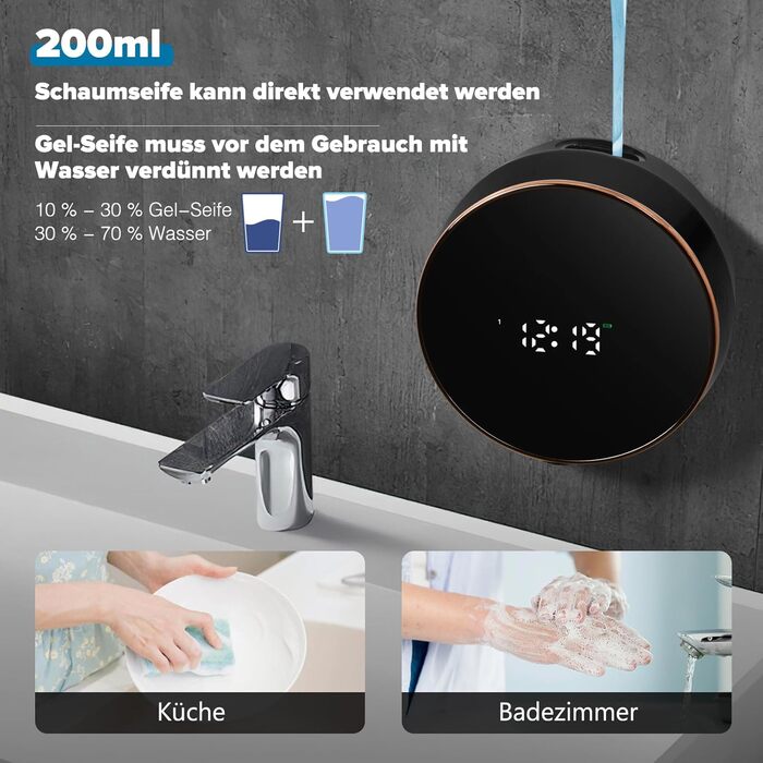 Automatic Soap Dispenser Wall Mount Foam Soap Dispenser Electric Soap Dispenser No Touch Wall Mounting Sensor Foam Soap Dispenser Plastic Kitchen Bathroom Foam Dispenser Black
