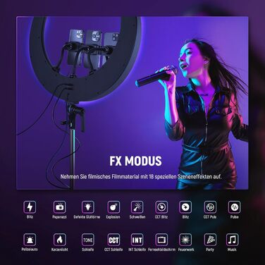 NEEWER Ringlicht RP19H 19 дюймів з триподом та 3 тримачами для телефону, RGB, 42W, CRI 97+, 2540 Lux, для стрімінгу, офісу, Zoom