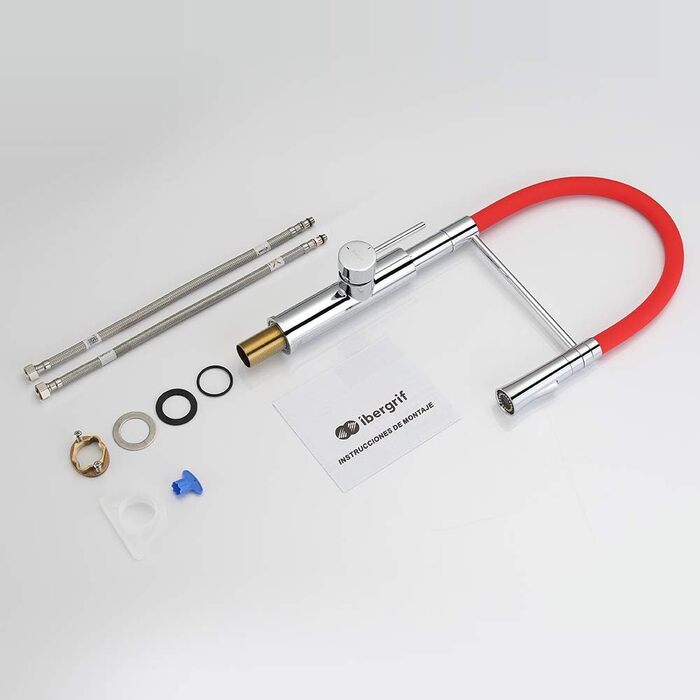 Кухонний змішувач Ibergrif з душем, гнучкий вилив, червоний