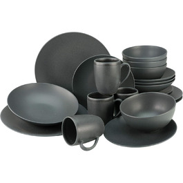 CreaTable Серія SOFT TOUCH BLACK: 20-Piece Geschirrset з порцеляни, для посудомийної машини та мікрохвильової печі, виготовлено в Португалії