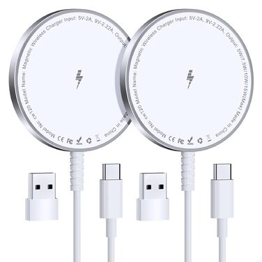 Магнітний бездротовий зарядний пристрій для iPhone 17/16/15/14/13/12 та AirPods 4/3/2 Pro (2 шт., Білий)