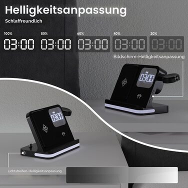 Універсальна зарядна станція 4-в-1 для Samsung Galaxy S25, Z Flip 6, Watch 7/Ultra, Buds 3 Pro з будильником та LED-підсвіткою, бездротовий швидкий зарядний пристрій для столу та тумбочки
