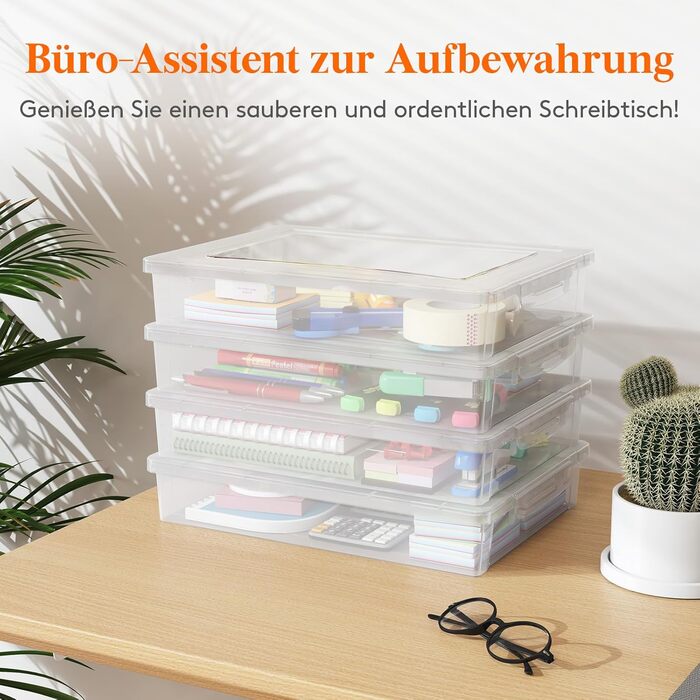 Lifewit 5L Storage Box with Lid, Plastic Box with Clip Closures, Document Box A Organizer, Multi-Purpose Boxes for Crafts, Paper, Art Supplies, Building Blocks, Tools (Transparent, 6)