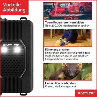 PATTLER® Захист від куниць для авто з миготливим світлом, універсальне живлення 12V/AA/USB, ефективний відлякувач для автомобіля, горища, саду, 2 шт.