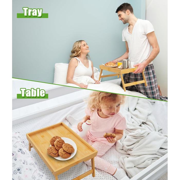 Столик-поднос Youpehom з бамбука, розкладні ніжки, для сніданку в ліжку, кухні, софи, лаптопу, 2 шт, білий
