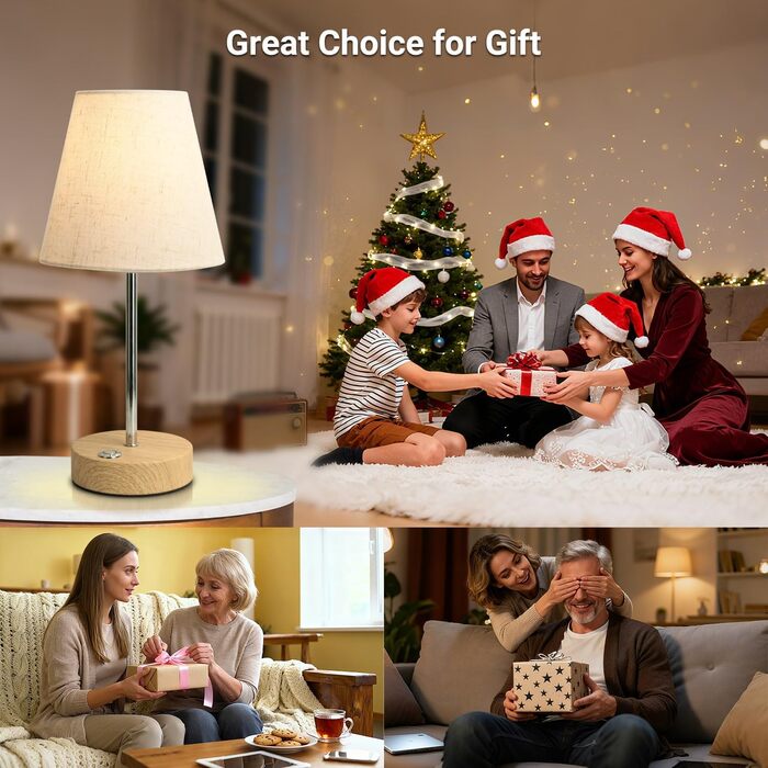 LED настільна лампа акумуляторна бездротова 3000mAh з торшетом, сенсорне регулювання яскравості, портативна, для дому та вулиці (2 шт. з імітацією текстури дерева)