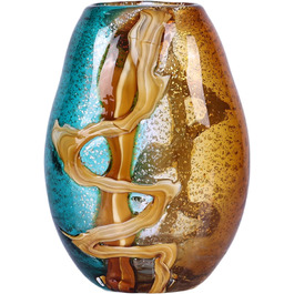 PlivBloom Blue-Green Glass Heads - Hand Blown Murano Glass Flower Vase Decor for Bookshelf & Living Room