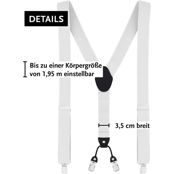 Підтяжки чоловічі DonDon Y-подібні, 3,5 см, еластичні, регульовані, комплект з 2 шт. + метелик 12x6 см, білі