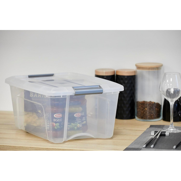 Iris Ohyama Storage Boxes with Lids, 60L, Set of 4, Silver, Secure Closure, Stackable, Handles, for Bedroom, Closet, Office, Organization, BPA-free Plastic, Storage Boxes, NTB-60 (Black, 15L/Set of 4)