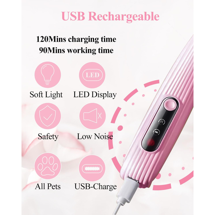 Триммер для собак LOEVERY з LED-підсвічуванням, 9 мм, USB-зарядка, рожевий. Ідеально для догляду за лапами, очима, обличчям та вухами