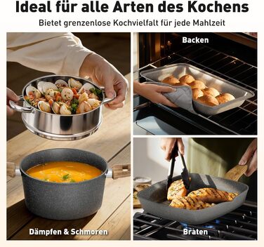 Набір каструль та сковорідок Kitchen Academy, 30 предметів, з антипригарним покриттям, сірий