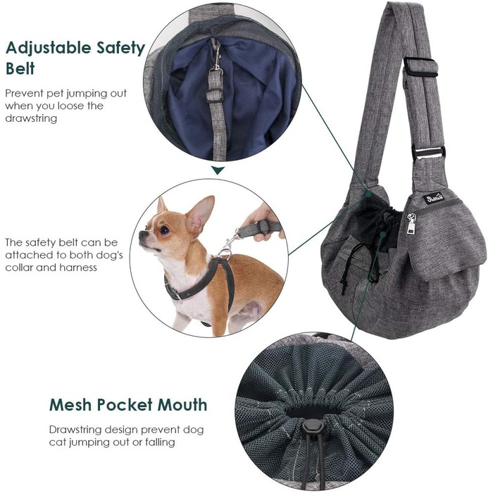 Сумка-переноска для собак Nasjac, ручна переноска для собак з підставками для дна, зручна сумка для собак з регульованим м'яким плечовим ременем та кишенею на блискавці для маленьких собак і котів у подорожах на відкритому повітрі (сіра)