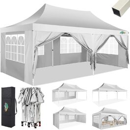 COBIZI Pavilion 3x3 Waterproof Stable Winter-Proof Party Tent 3x3 with 4 Side Walls Pop Up Folding Pavilion UV Protection 50+ Garden Pavilion With Handbag, 8X Pegs and 4X Wind Rope, (White, 3x6 m)