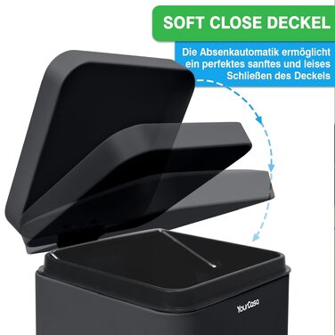 Смітник для ванної кімнати YourCasa® з кришкою Soft-close та внутрішнім відром, 5л, антрацит