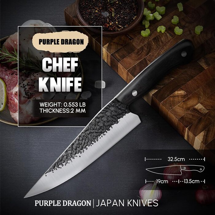 Ніж Santoku Purple Dragon професійний кухонний, сталь високовуглецева, 18.6 см - для м'яса та овочів, ергономічна ручка