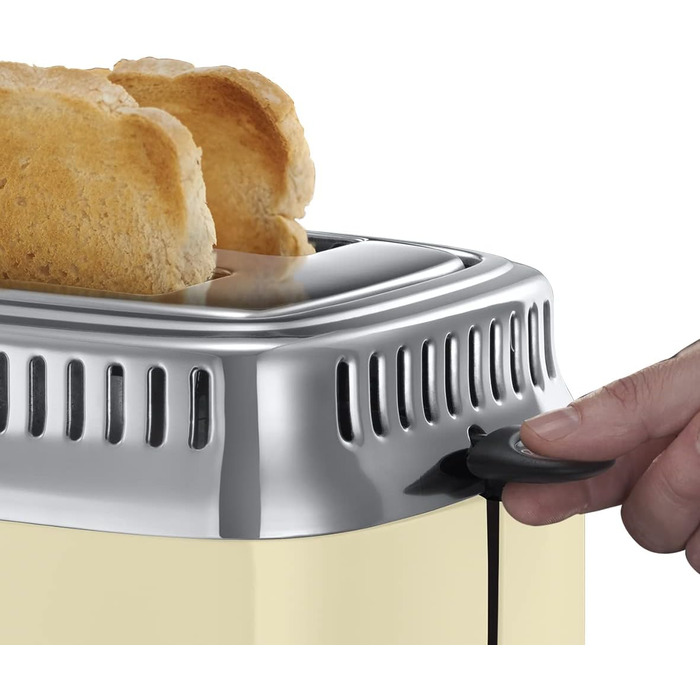 Russell Hobbs Toaster [for 2 slices] Retro Stainless Steel Cream (Retro-style countdown display, includes bun warmer, 6 browning levels + defrost & reheat function, 1300W) Vintage 21682-56