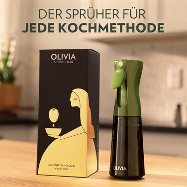 Спрей для олії FLAIROSOL Olivia 200 мл, скляний диспенсер для олії з дозуванням, зелений - для кухні, салатів, грилю, випічки