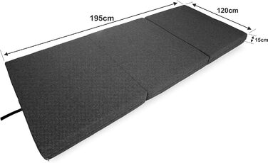 Складаний матрац Sunnypillow Premium 120x195x15 см, три секції, знімний чохол, антрацит, товстий пінополіуретан, гостьовий та дорожній матрац
