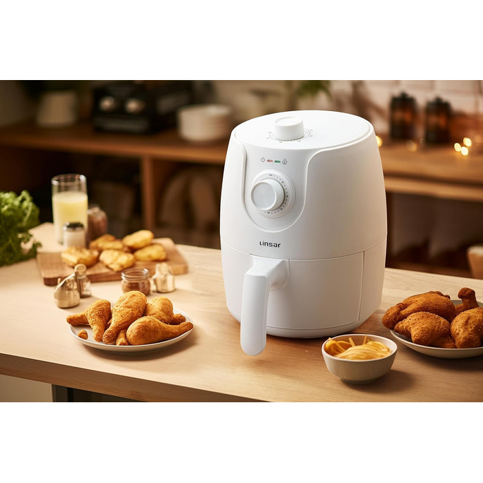 Фритюрниця без олії Mini 1.8L з таймером та функцією підігріву | Airfryer 1200W | Економія енергії та швидкість | Біла