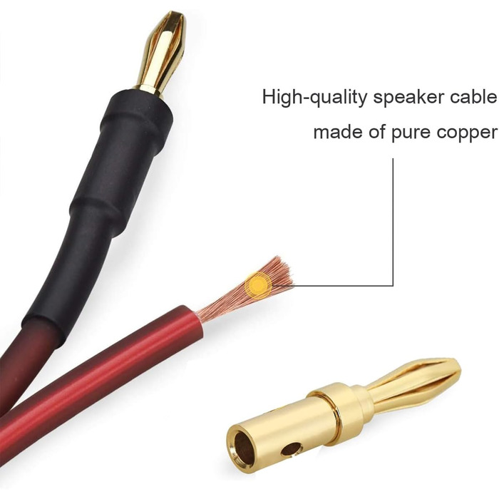 Акустичний кабель LONPOO LP42 з чистої міді та позолоченими бананоподібними роз'єктами, 14 AWG, 2 м, червоний (пара) для HiFi колонок