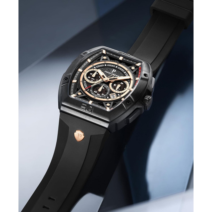 Чоловічий годинник-хронограф на кварцовому механізмі з японським годинниковим механізмом, 5ATM, корпус з нержавіючої сталі, ремінець з силікону (чорний)