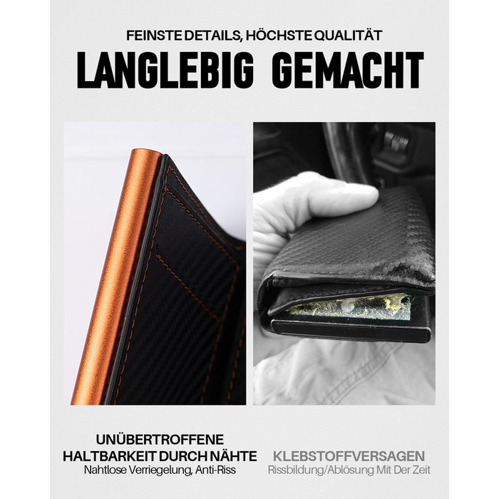 Гаманець чоловічий з RFID-захистом Karbon Orange: смарт-гаманець з вікном для документів, відділенням для монет, 6 картки