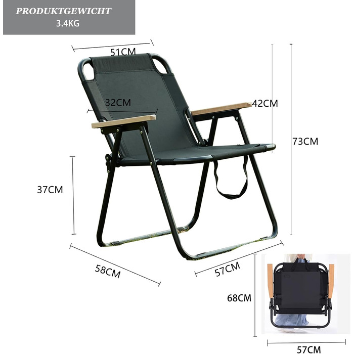 Кемпінговий стілець складний, камуфляжний, 225 кг, Oxford, для риболовлі, пікніка, подорожей - Green/Black
