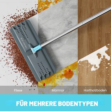 Набір для миття підлоги JOYMOOP з віджимом, моп для підлоги, набір для миття стін з довгим руків'ям, 6 мікрофібрових насадок - сірий + блакитний відро #2124 + плоский моп 60' + 6 мікрофібрових насадок