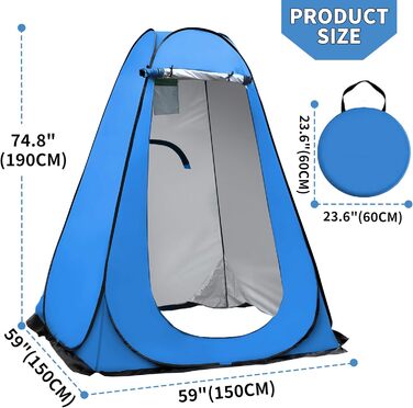 OUUTMEE Pop-Up Shower Tent - Portable Changing Room for Beach, Outdoor UV Protection - Camping Shower Tent for Hiking, Beach, Camping, Picnics, Fishing - 150x150x190cm Blue