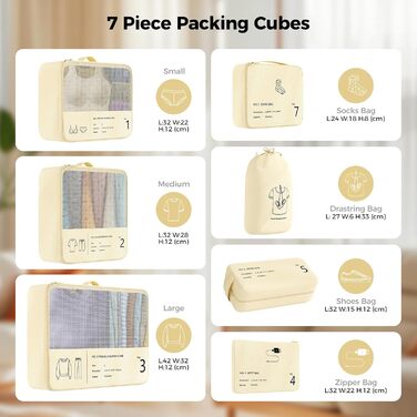 Органайзер для валізи Yomisee, набір 7 шт. - сумка-органайзер для подорожей, бежевий