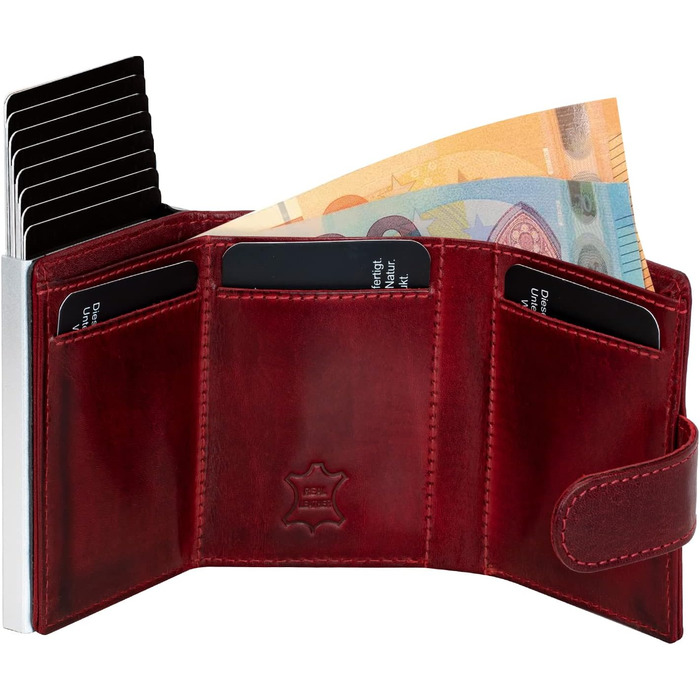 Чоловіче/жіноче картхолдер Volmer POP-UP з відділенням для монет, з натуральної шкіри, RFID захистом, вміщує до 11 карт, кольори: Hunter Green (зелений), Bordeaux Red (бордовий)